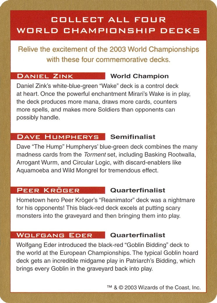 2003 World Championship Advertisement Card [WCD]