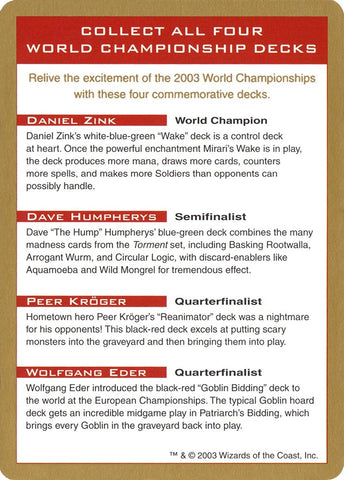 2003 World Championship Advertisement Card [WCD]