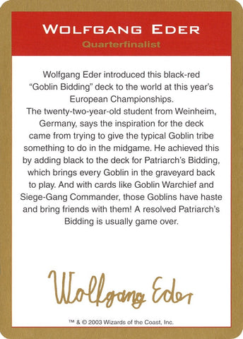 Image for 2003 Wolfgang Eder Biography Card