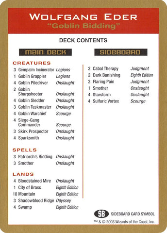 2003 Wolfgang Eder Decklist Card [WCD]
