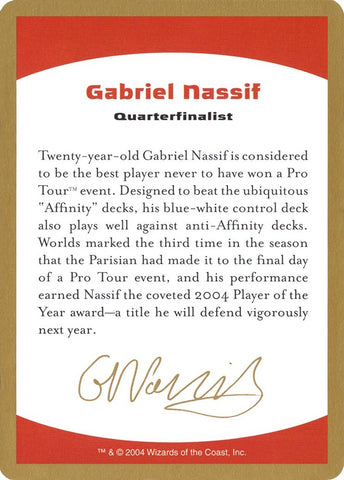 2004 Gabriel Nassif Biography Card [WCD]