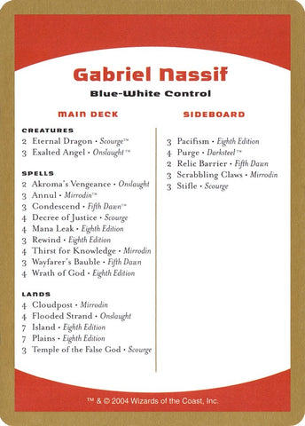 2004 Gabriel Nassif Decklist Card [WCD]
