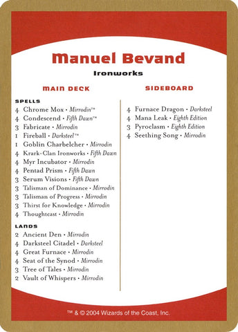 2004 Manuel Bevand Decklist Card [WCD]