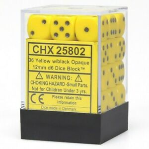 Opaque: 12mm D6 Yellow/Black (36)