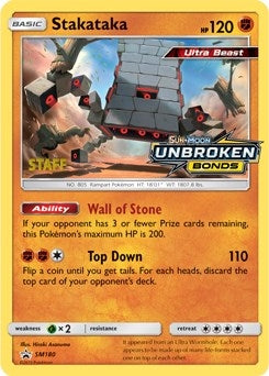Stakataka (SM180) (Staff Prerelease Promo) [Sun & Moon: Black Star Promos]
