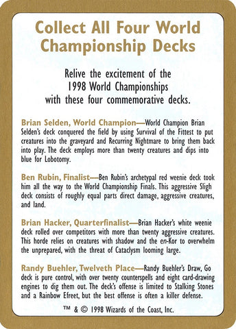 1998 World Championship Advertisement Card [WCD]