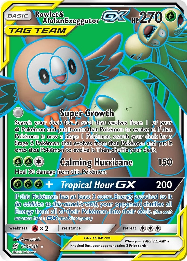 Rowlet and Alolan Exeggutor GX Full Art (214/236) [SM11]