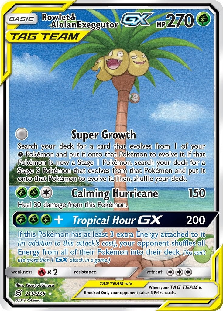 Rowlet & Alolan Exeggutor GX (Alternate Full Art) (215/236) (SM - Unified Minds)