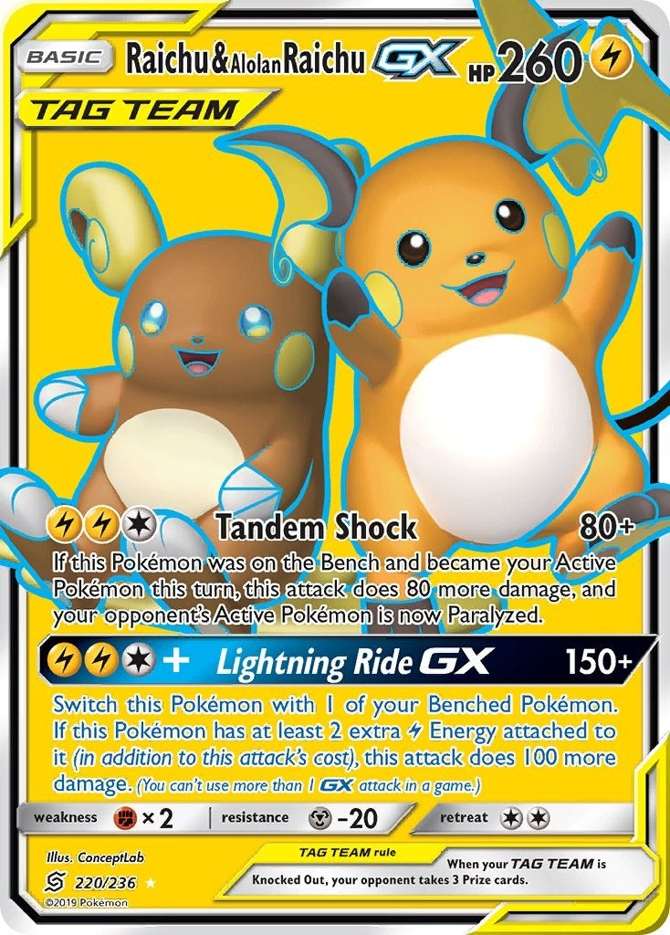 Raichu and Alolan Raichu GX Full Art (220/236) [SM11]