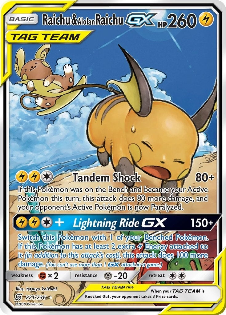 Raichu and Alolan Raichu GX Alternate Full Art (221/236) [SM11]