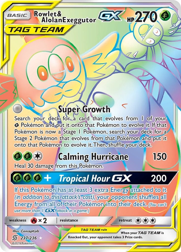 Rowlet & Alolan Exeggutor GX (Secret) (237/236) (SM - Unified Minds)