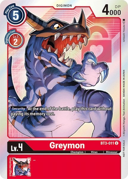 Image for Greymon - BT3-011 (Box Topper) [Release Special Booster]