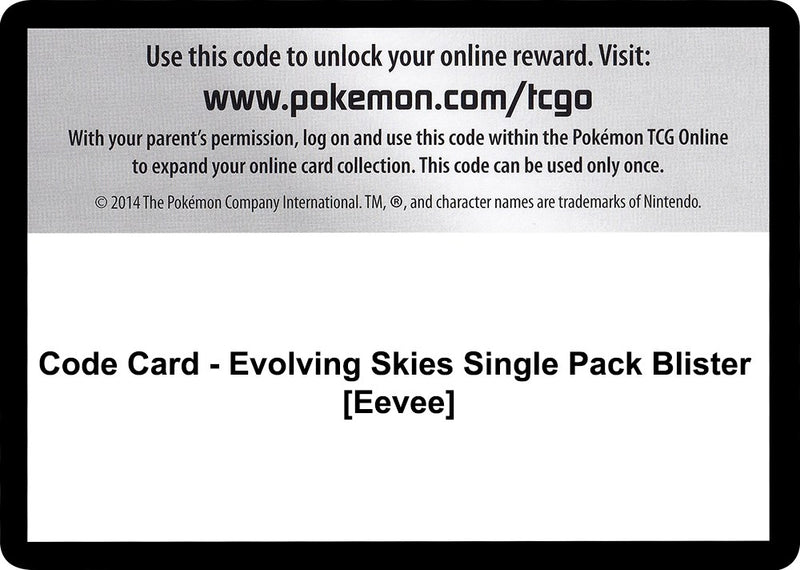 Code Card Evolving Skies Single Pack Blister Eevee [SWSH07]
