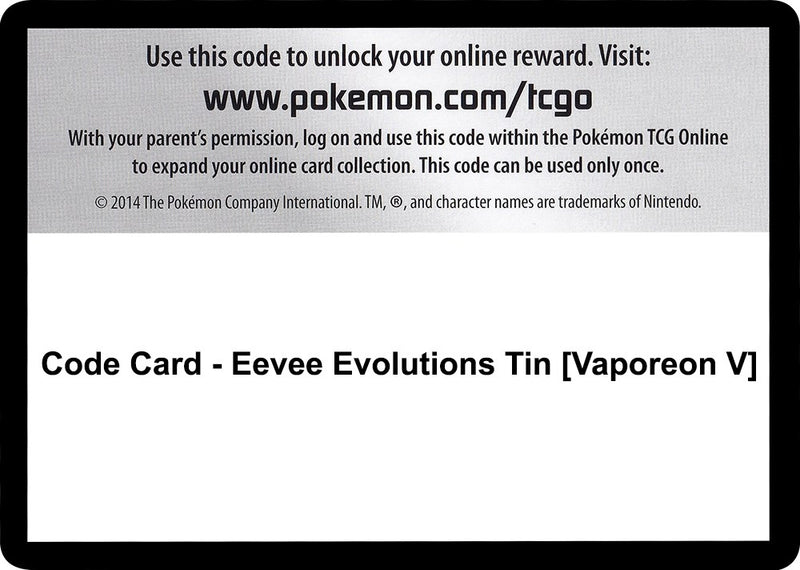 Code Card Eevee Evolutions Tin Vaporeon V [SWSH07]