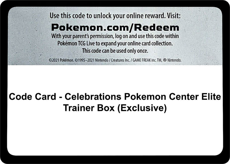 Code Card Celebrations Pokemon Center Elite Trainer Box Exclusive [CLB]