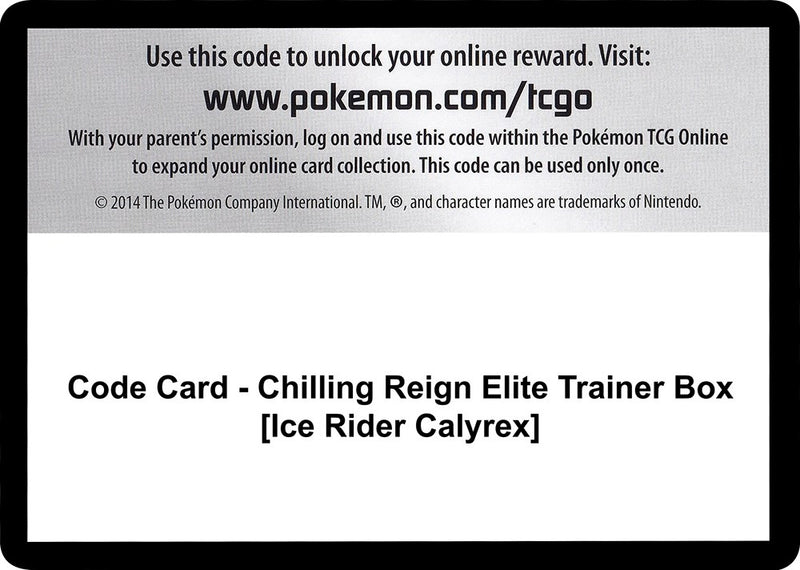 Code Card Chilling Reign Elite Trainer Box Ice Rider Calyrex [SWSH06]