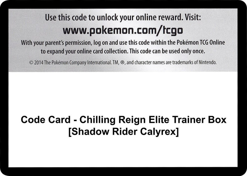Code Card Chilling Reign Elite Trainer Box Shadow Rider Calyrex [SWSH06]