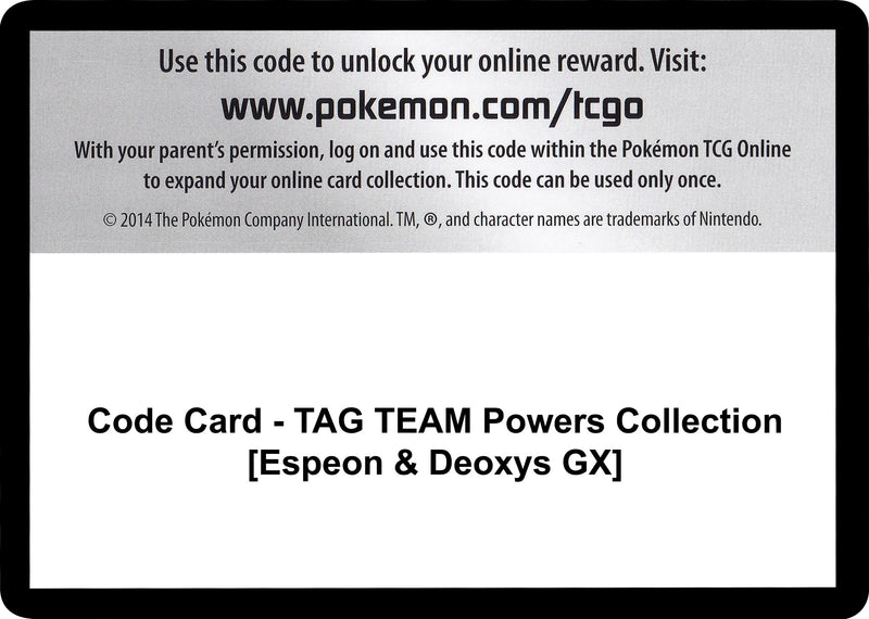 Code Card TAG TEAM Powers Collection Espeon and Deoxys GX [MCAP]