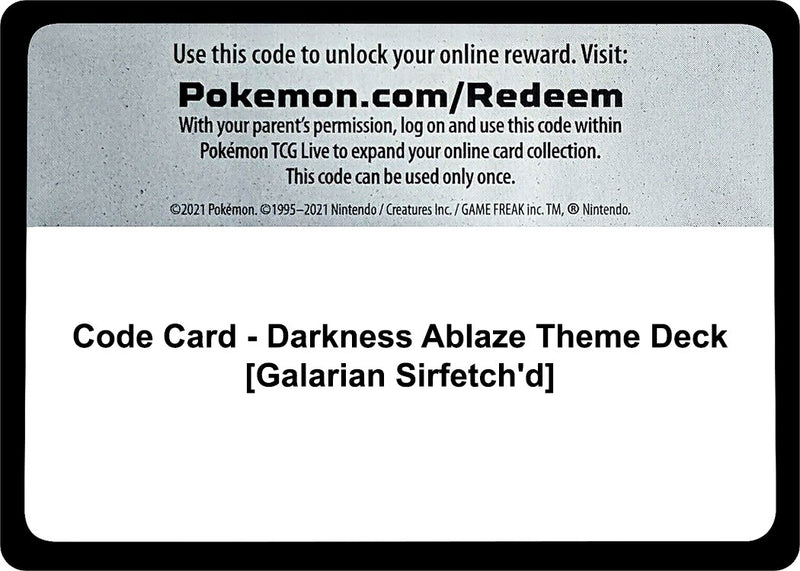 Code Card Darkness Ablaze Theme Deck Galarian Sirfetchd [SWSH03]