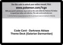 Code Card Darkness Ablaze Theme Deck Galarian Darmanitan [SWSH03]