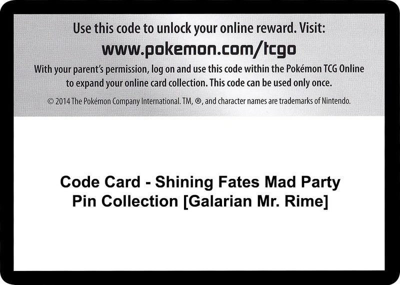 Code Card Shining Fates Mad Party Pin Collection Galarian Mr Rime [SHF]