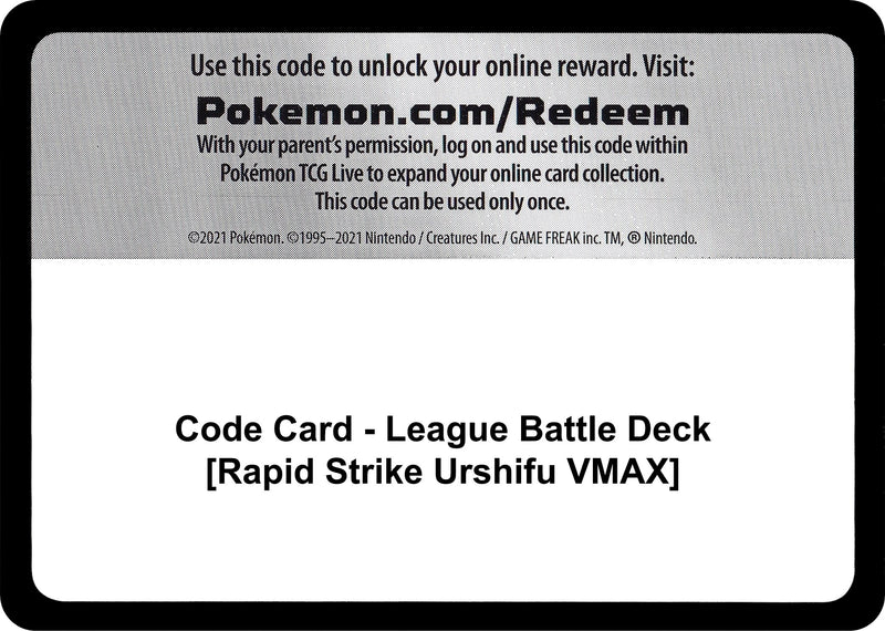 Code Card League Battle Deck Rapid Strike Urshifu VMAX [MCAP]