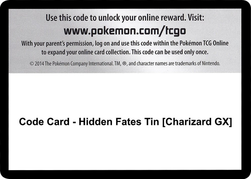 Code Card Hidden Fates Tin Charizard GX [HIF]