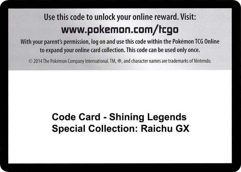 Code Card Shining Legends Special Collection Raichu GX [SHL]