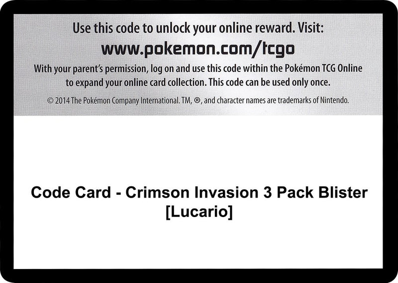 Code Card Crimson Invasion 3 Pack Blister Lucario [SM04]