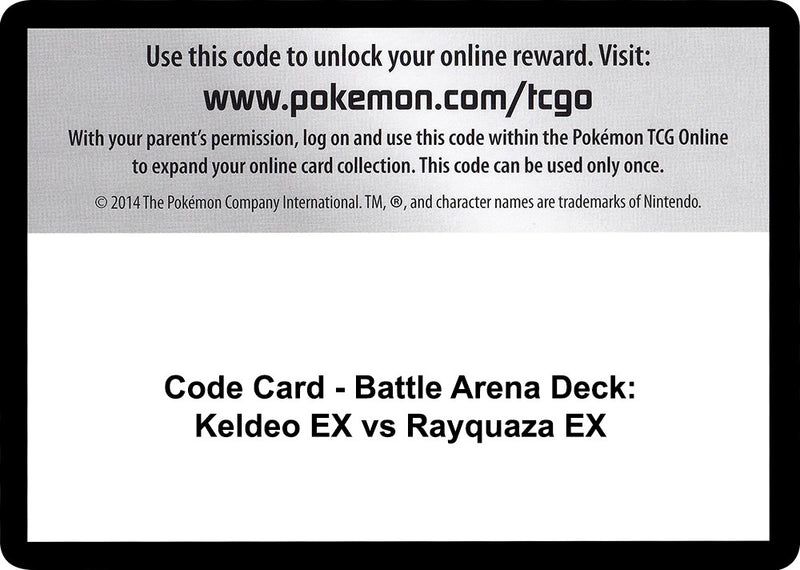 Code Card Battle Arena Deck Keldeo EX vs Rayquaza EX [STS]