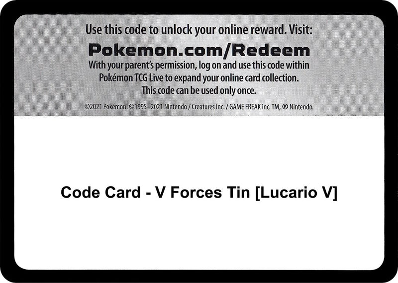 Code Card V Forces Tin Lucario V [MCAP]