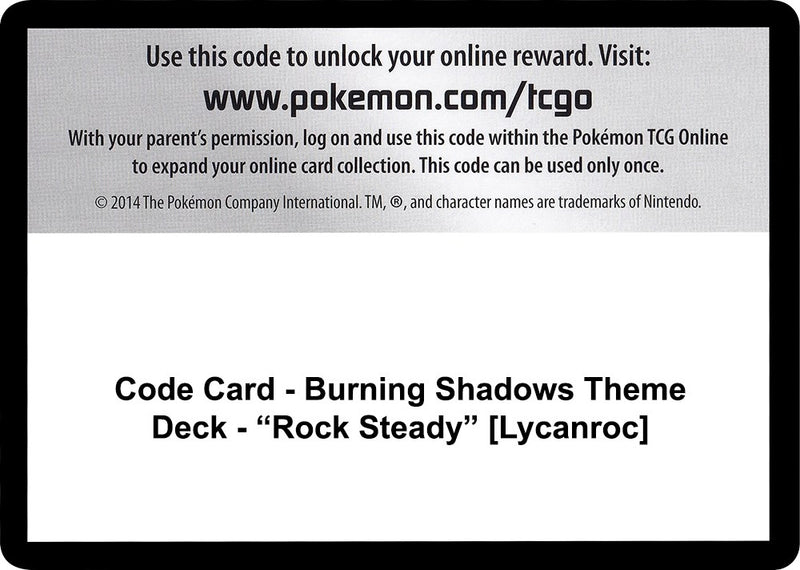 Code Card Burning Shadows Theme Deck Rock Steady Lycanroc [SM03]