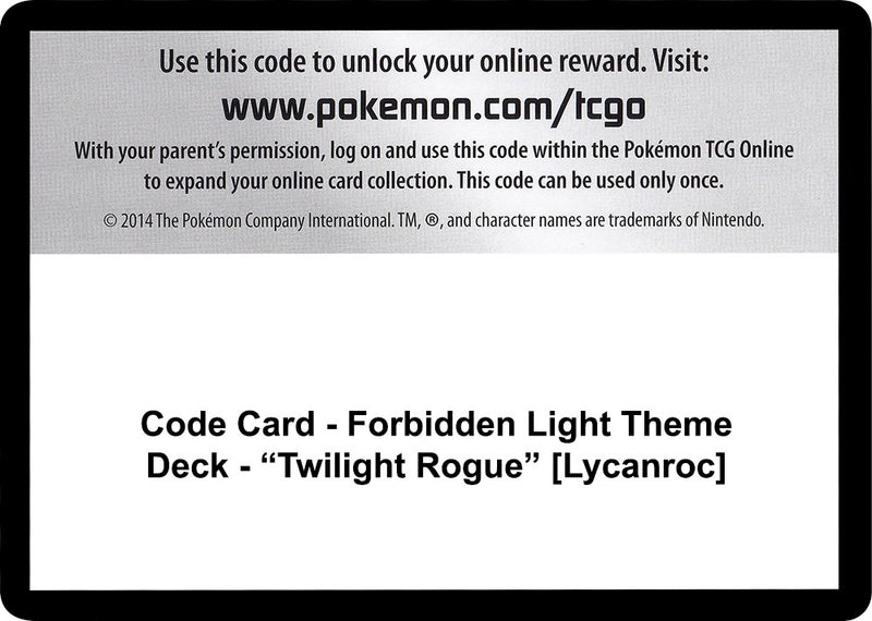 Code Card Forbidden Light Theme Deck Twilight Rogue Lycanroc [SM06]