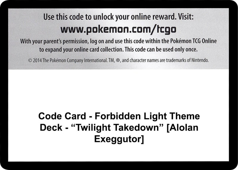 Code Card Forbidden Light Theme Deck Twilight Takedown Alolan Exeggutor [SM06]