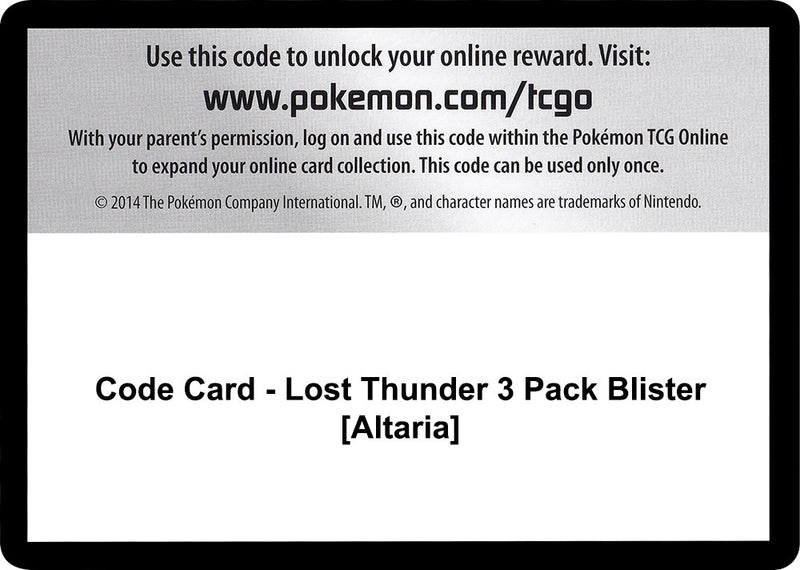 Code Card Lost Thunder 3 Pack Blister Altaria [SM8]