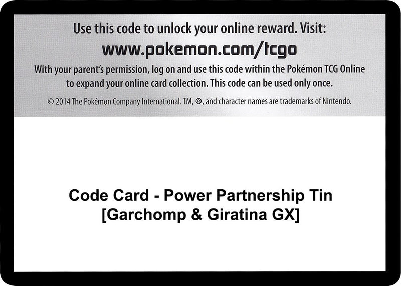 Code Card Power Partnership Tin Garchomp and Giratina GX [SM11]