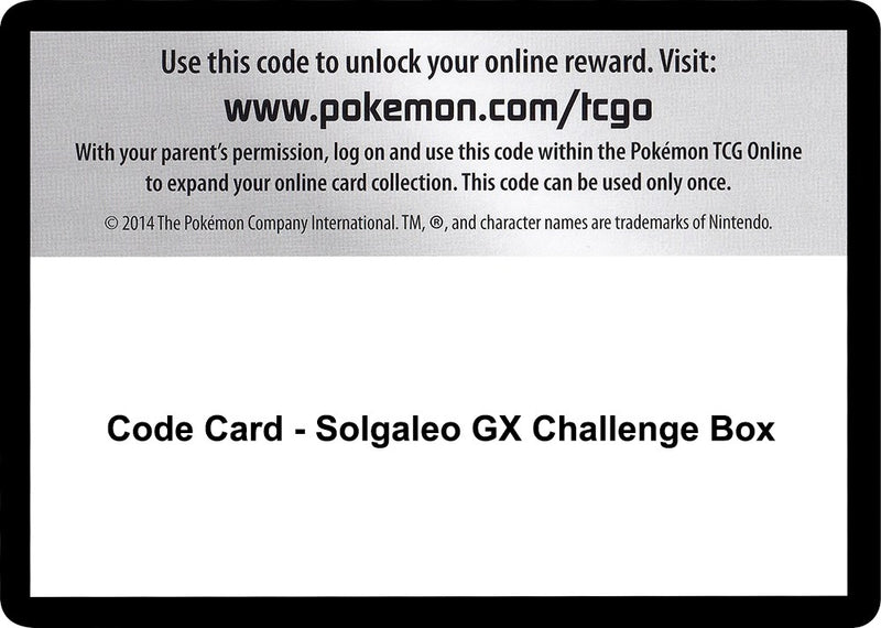 Code Card Solgaleo GX Challenge Box [CES]