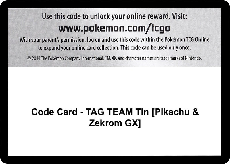 Code Card TAG TEAM Tin Pikachu and Zekrom GX [SM9]