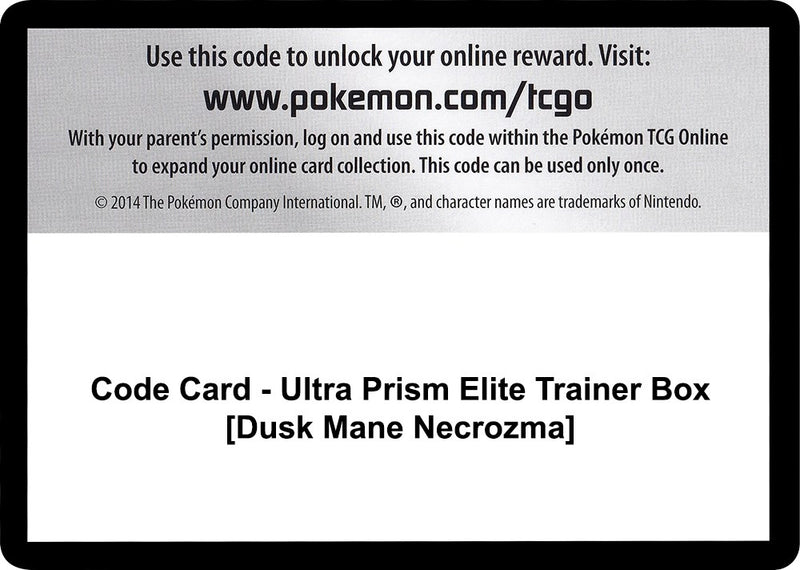 Code Card Ultra Prism Elite Trainer Box Dusk Mane Necrozma [SM05]