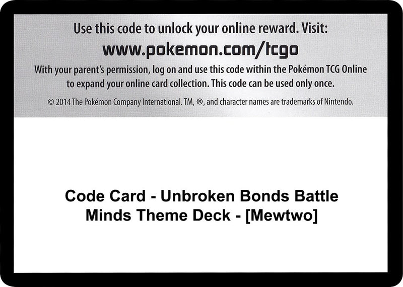 Code Card Unbroken Bonds Battle Minds Theme Deck Mewtwo [SM10]