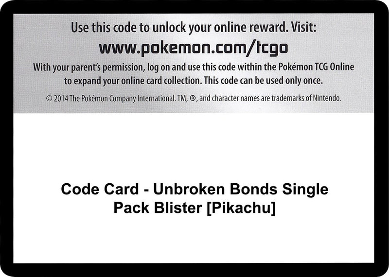 Code Card Unbroken Bonds Single Pack Blister Pikachu [SM10]