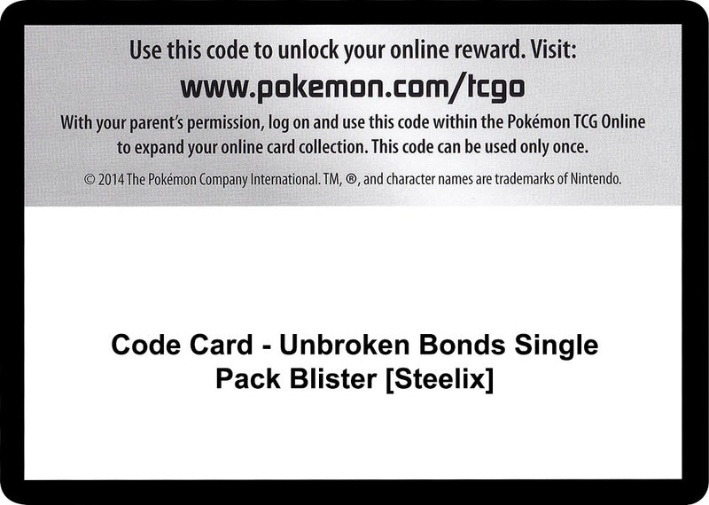 Code Card Unbroken Bonds Single Pack Blister Steelix [SM10]