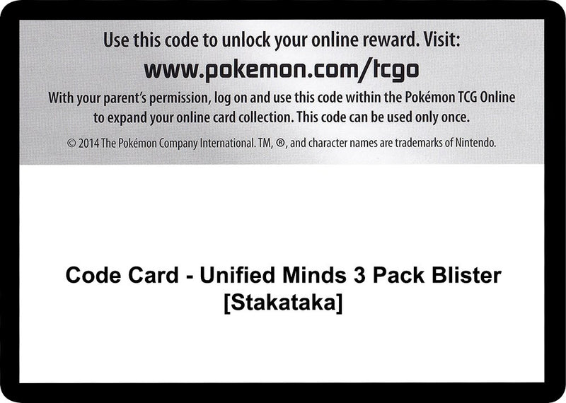 Code Card Unified Minds 3 Pack Blister Stakataka [SM11]