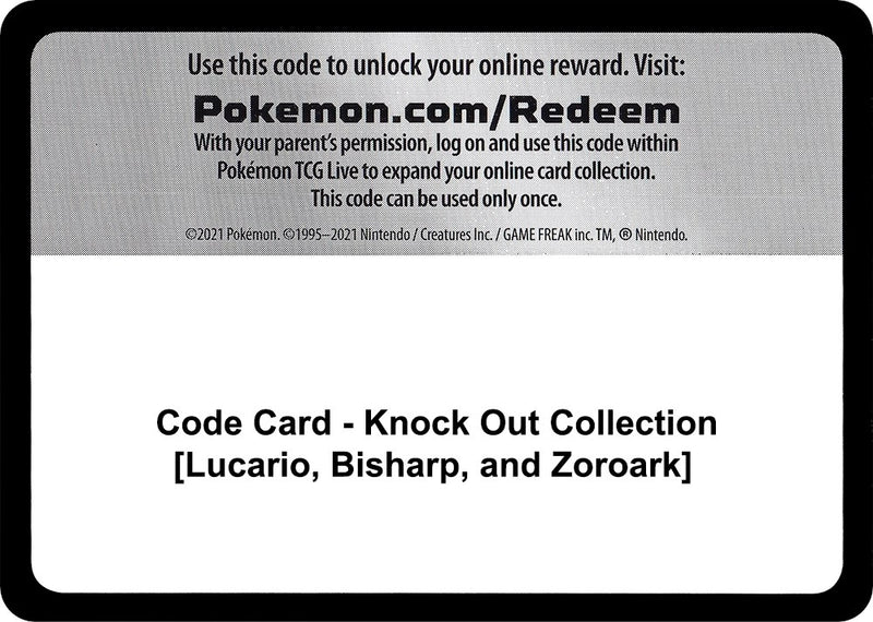 Code Card Knock Out Collection Lucario Bisharp and Zoroark [MCAP]