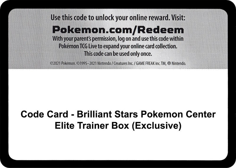 Code Card Brilliant Stars Pokemon Center Elite Trainer Box Exclusive [SWSH09]