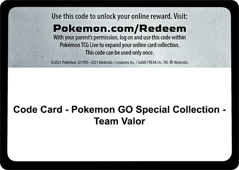 Code Card Pokemon GO Special Collection Team Valor [PGO]