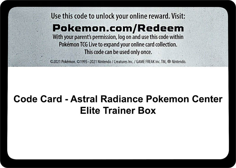 Code Card Astral Radiance Pokemon Center Elite Trainer Box [SWSH10]