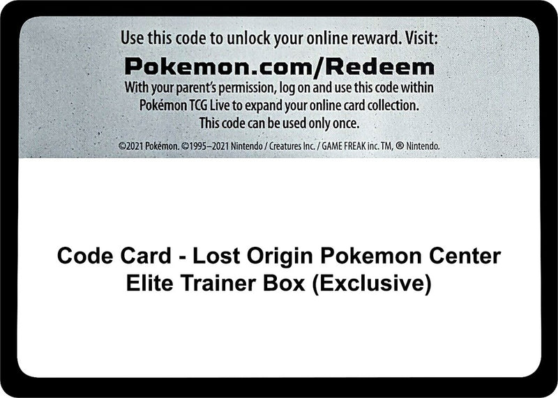 Code Card Lost Origin Pokemon Center Elite Trainer Box Exclusive [SWSH11]