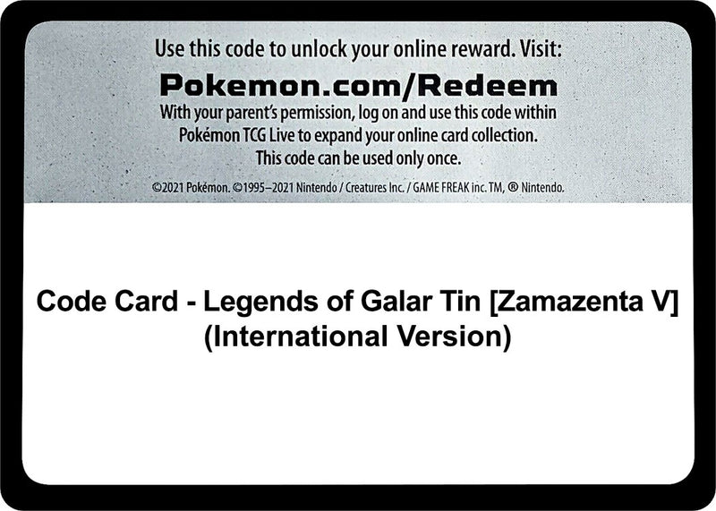 Code Card Legends of Galar Tin Zamazenta V International Version [SWSH02]