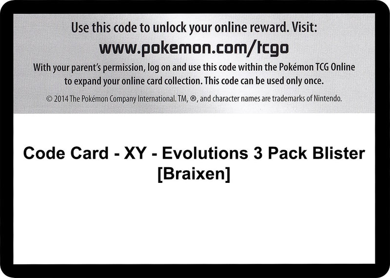 Code Card XY Evolutions 3 Pack Blister Braixen [EVO]
